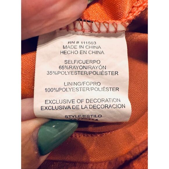 Luxology Coral Boho Maxi Dress Tie Neck Smocked Waist Size L - Picture 5 of 7